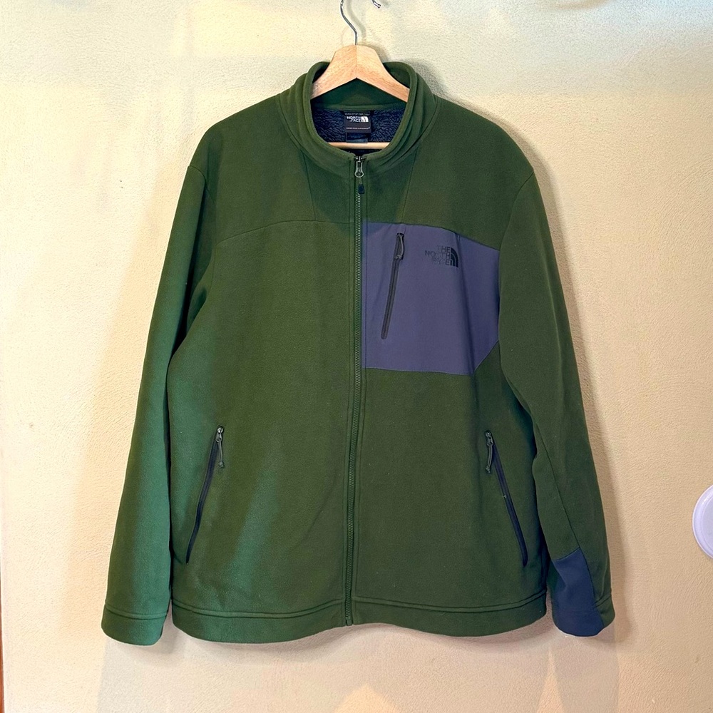The North Face Green & Gray Full Zip Fleece Faux Fur Lined Jacket Men's XL